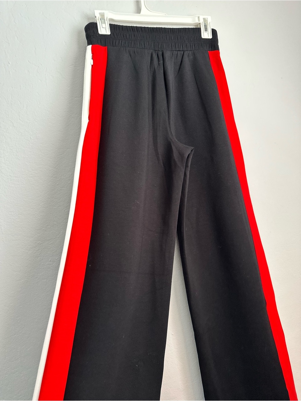 SPANX AirEssentials Black Wide-Leg Pants with Red and White Side Stripes - Picture 4 of 8